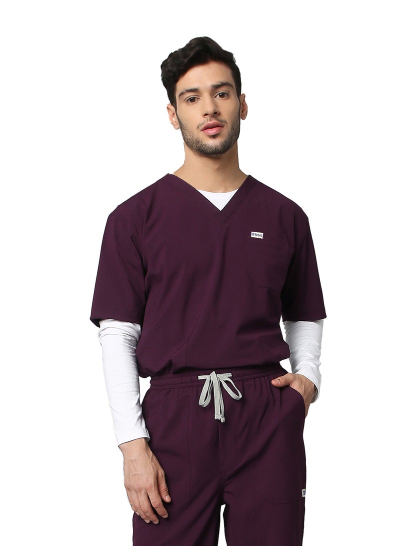 KNYA Ecoflex Men's 5 Pocket Active Scrub Suit | Athleisure wear | Modern V neck | For Doctors (L, Wine) - Image 3